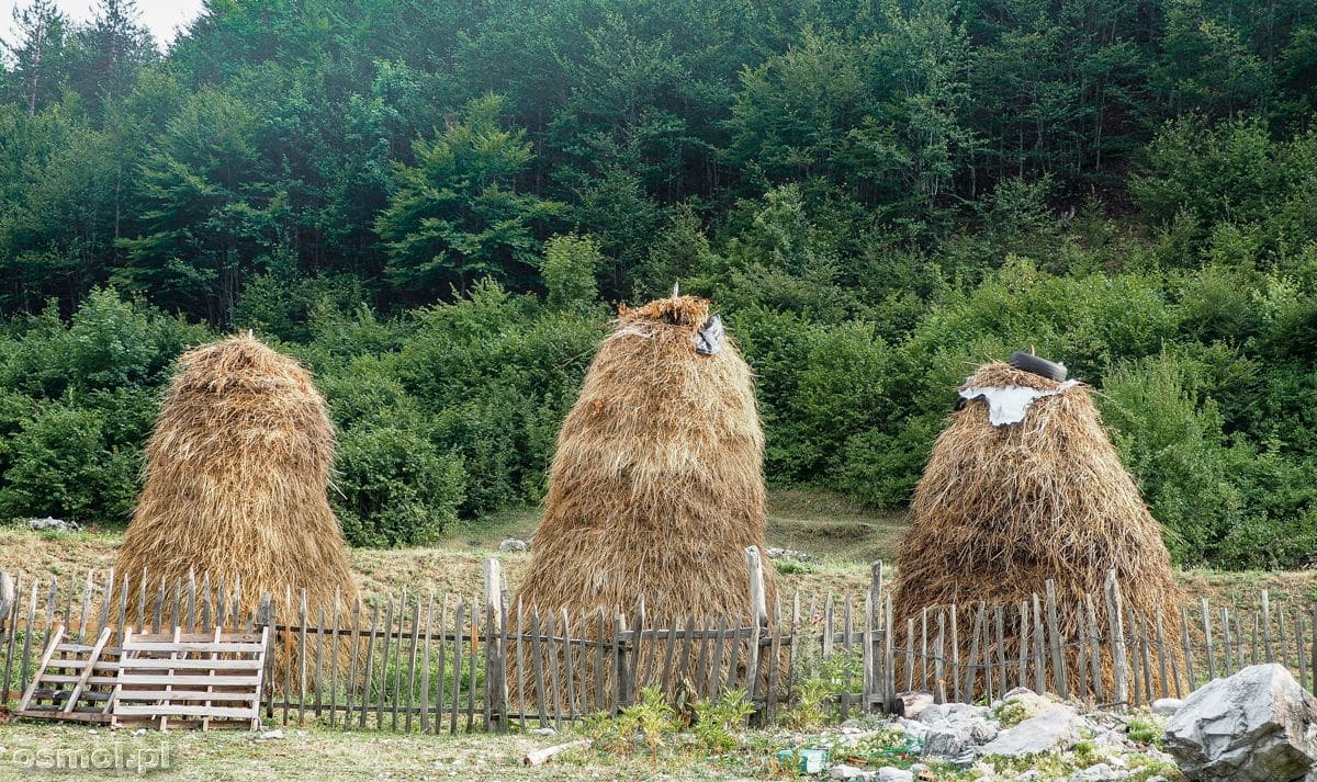 Charakterystyczne stogi siana w Górach Przeklętych w Albanii