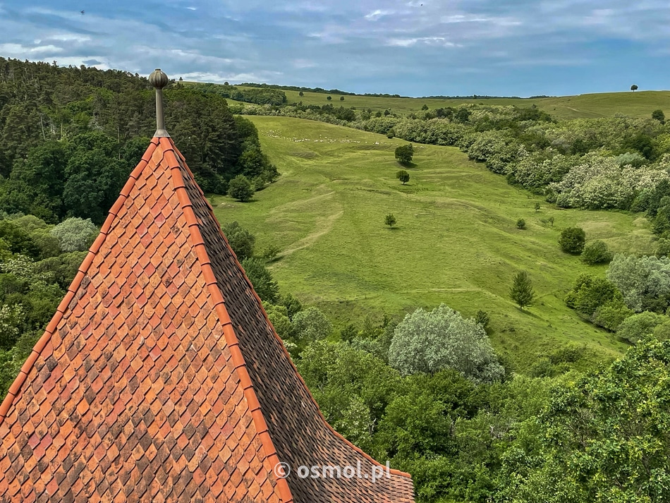 Widok na okolice kościoła w Viscri. Wystarczy wejść na wieżę i długo, długo można zachwycać się widokiem!